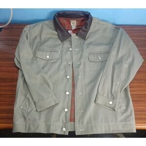 Vintage 90s Marlboro Mens XL Flannel Lined Leather Collar Trucker Jacket Gray